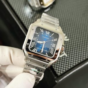 Đồng Hồ Cartier Chế Tác Santos Mặt Xanh Dương Xưởng BV Tặng Dây Da