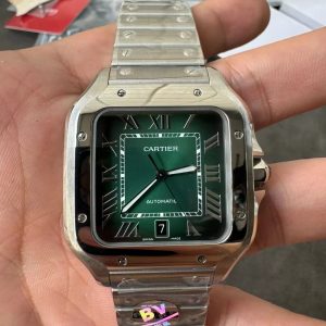 Đồng Hồ Cartier Chế Tác Santos Mặt Xanh Lá Cây Xưởng BV Tặng Dây Da (1)