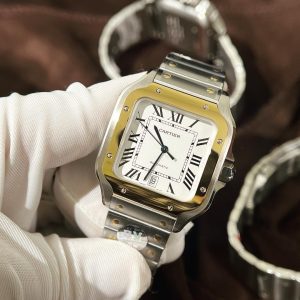 Đồng Hồ Cartier Chế Tác Santos Màu Demi Gold Xưởng BV Tặng Dây Da 40mm (5)