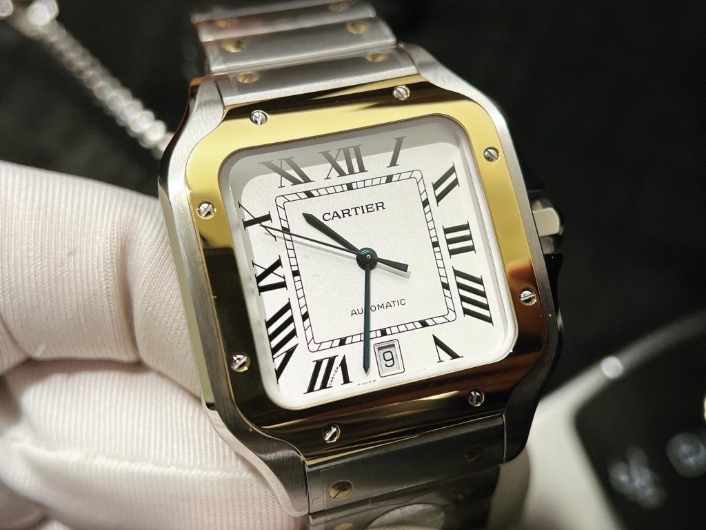 Đồng Hồ Cartier Chế Tác Santos Màu Demi Gold Xưởng BV Tặng Dây Da 40mm (5)