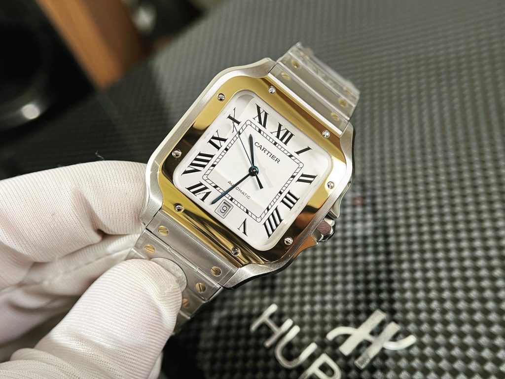 Đồng Hồ Cartier Chế Tác Santos Màu Demi Gold Xưởng BV Tặng Dây Da 40mm (5)