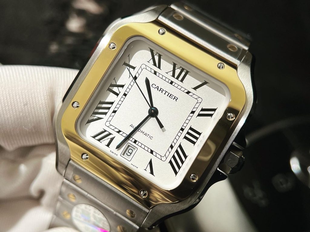 Đồng Hồ Cartier Chế Tác Santos Màu Demi Gold Xưởng BV Tặng Dây Da 40mm (5)