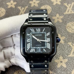 Đồng Hồ Cartier Fake Máy Nhật Santos De Cartier Màu Đen 40mm (5)