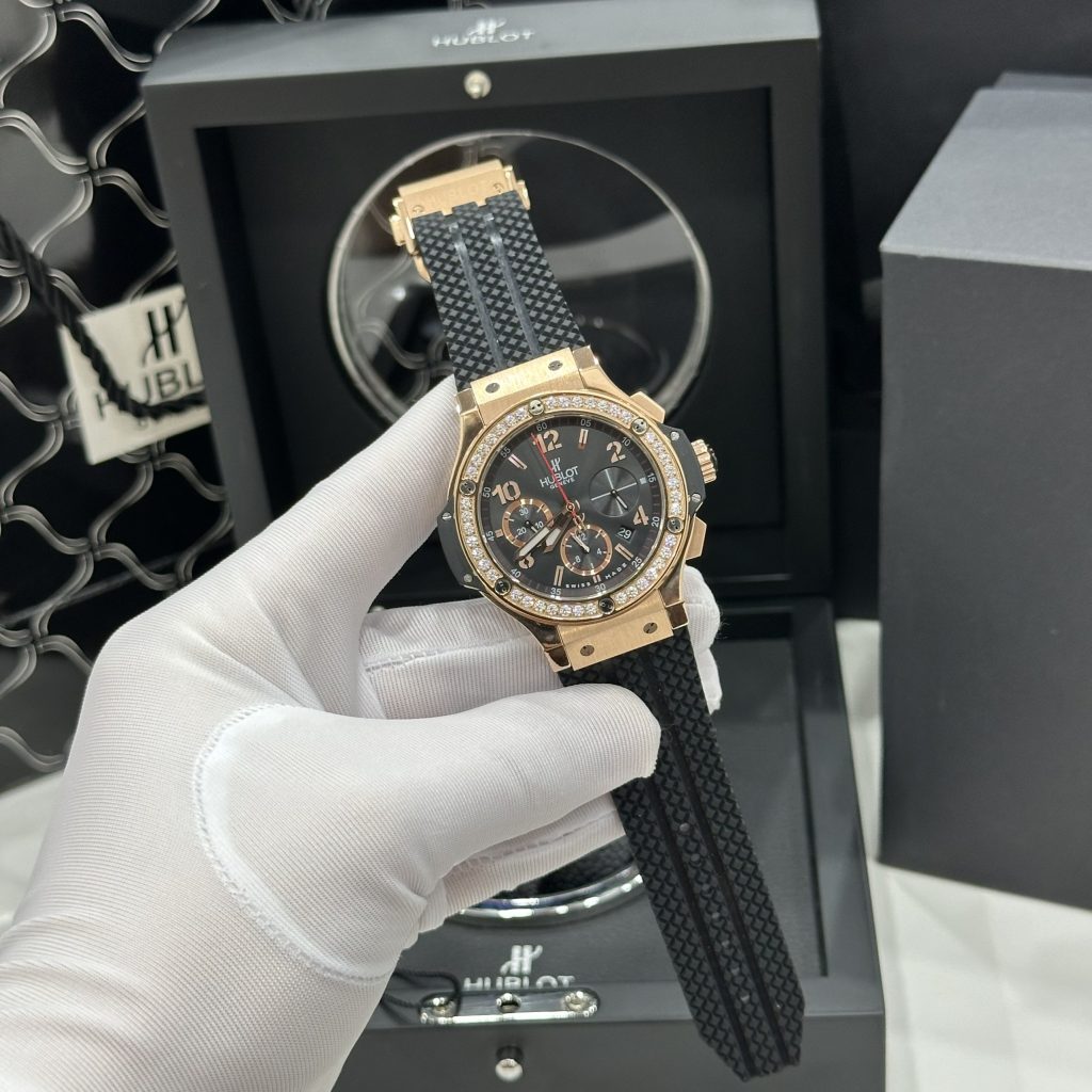 Đồng Hồ Hublot Chế Tác Big Bang Chronograph King Gold Đính Đá Nam 44mm (1)