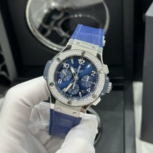 Đồng Hồ Hublot Chế Tác Màu Xanh Blue Big Bang Chronograph Titanium Đính Đá 44mm (5)