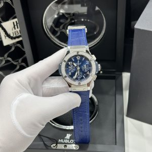 Đồng Hồ Hublot Chế Tác Màu Xanh Blue Big Bang Chronograph Titanium Đính Đá 44mm (5)