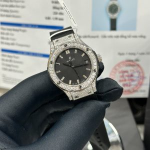 Đồng Hồ Hublot Nữ Chế Tác Đá Moissanite Màu Đen Máy Pin Thụy Sỹ 33mm (5)