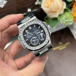 Đồng Hồ Patek Philippe Nautilus 5724G Nam Đính Đá Dây Da Xưởng GR 40mm (2)
