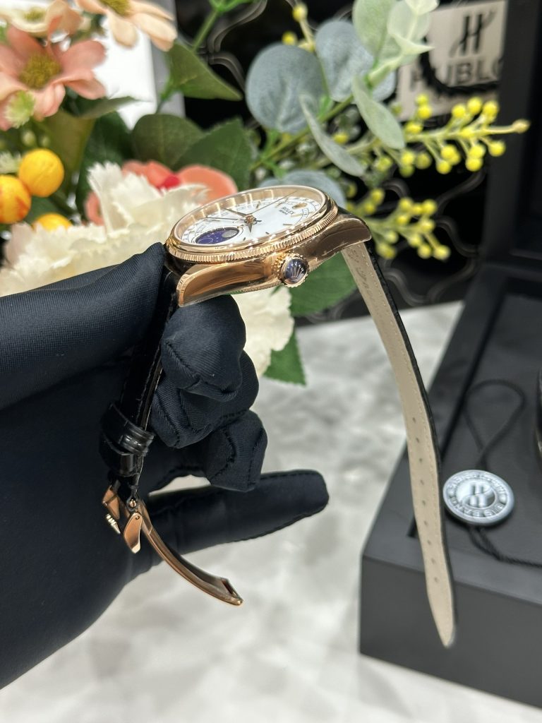 Đồng Hồ Rolex Chế Tác Cellini Moonphase 50535 Vàng Hồng Dây Da Màu Đen 39mm (1)
