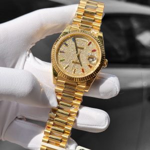 Đồng Hồ Rolex Chế Tác Mặt Đính Đá Moissanite Bọc Vàng 18K Day-Date Xưởng GM 40mm (1)
