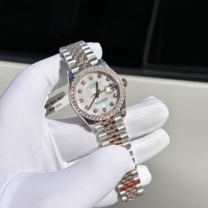 Đồng Hồ Rolex DateJust Nữ Đính Đá Moissanite Mặt Khảm Trai Trắng 31mm (3)