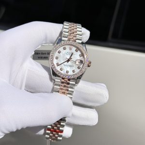 Đồng Hồ Rolex DateJust Nữ Đính Đá Moissanite Mặt Khảm Trai Trắng 31mm (3)