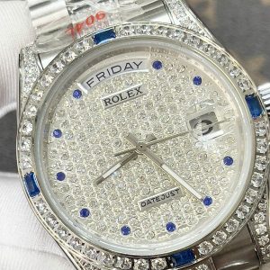 Đồng Hồ Rolex Fake Cao Cấp Máy Nhật Nam Đính Đá Xanh Day-Date 40mm (4)