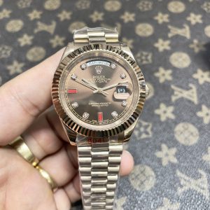 Đồng Hồ Rolex Fake Máy Nhật Day-Date Chocolate Cọc Ruby Đỏ 36-41mm (5)