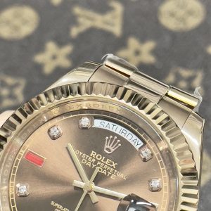 Đồng Hồ Rolex Fake Máy Nhật Day-Date Chocolate Cọc Ruby Đỏ 36-41mm (5)
