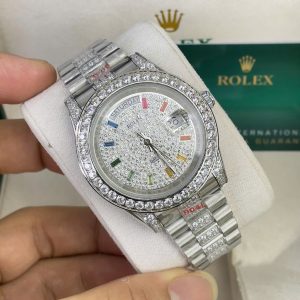 Đồng Hồ Rolex Fake Máy Nhật Đính Đá Cọc Số 7 Màu Day-Date 40mm (1)