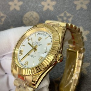 Đồng Hồ Rolex Fake Máy Nhật Màu Vàng Mặt Trắng Day-Date 36-40mm (1)