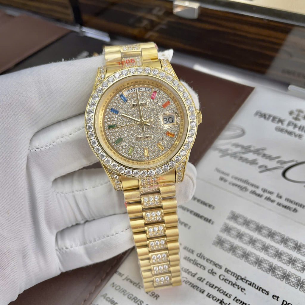 Đồng Hồ Rolex Fake Máy Nhật Nam Đính Full Đá Day-Date 40mm (1)