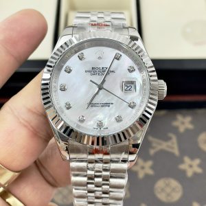 Đồng Hồ Rolex Fake Máy Nhật Thép Trắng Mặt Khảm Trai DateJust 31-36-41mm (1)