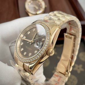 Đồng Hồ Rolex Fake Máy Nhật Vàng Hồng Mặt Chocolate DateJust 31-36-40mm (1)