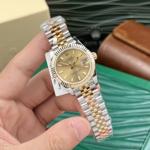 Đồng Hồ Rolex Nữ Chế Tác Bọc Vàng Mặt Số Vàng Champagne Xưởng GM 31mm (3)
