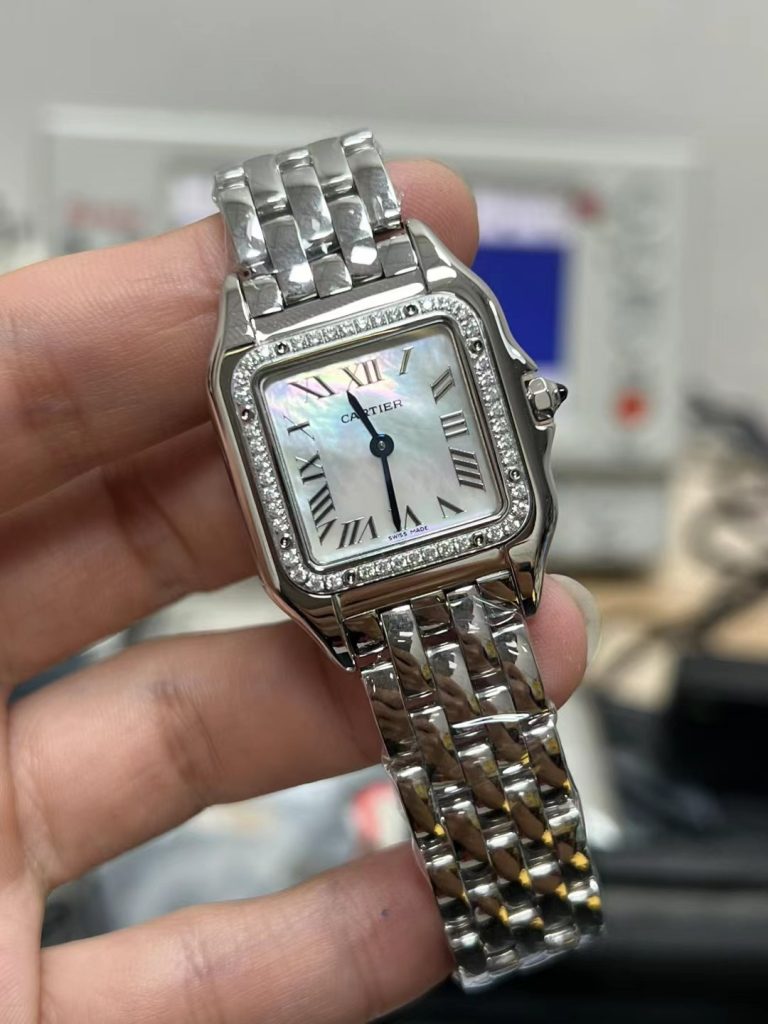 Đồng Hồ Cartier Panthère De Cartier Mặt Xà Cừ Đính Đá Xưởng AF 22x30mm (1)