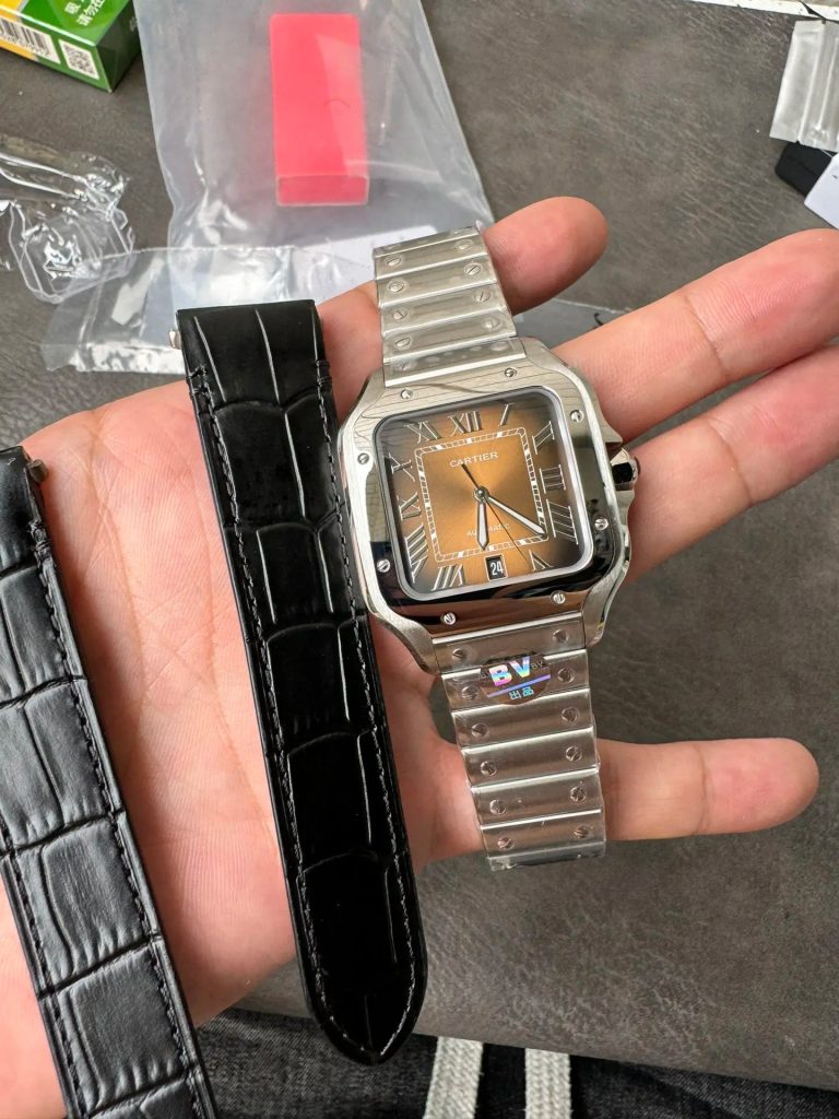 Đồng Hồ Cartier Replica Cao Cấp Mặt Số Nâu Santos Xưởng BV (6)