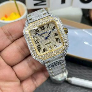 Đồng Hồ Cartier Santos Đính Full Đá Demi Gold Xưởng AMG (1)
