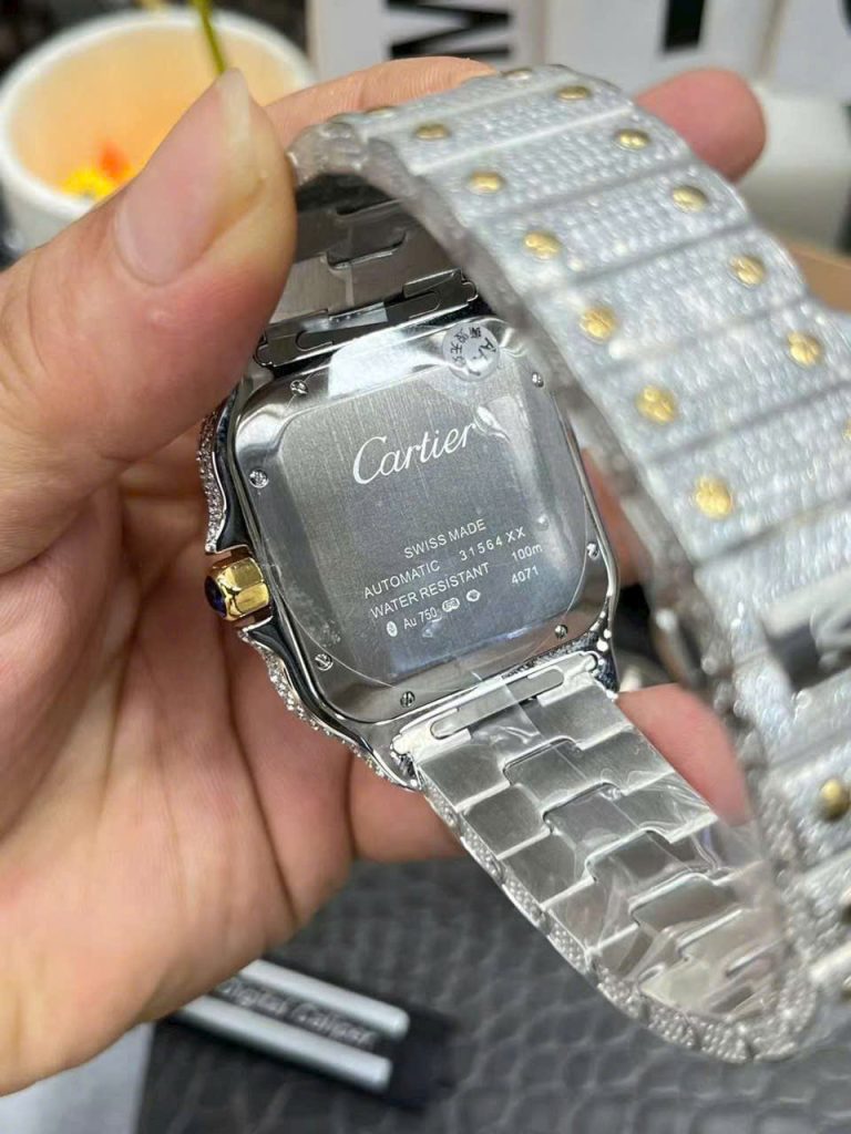 Đồng Hồ Cartier Santos Đính Full Đá Demi Gold Xưởng AMG (1)