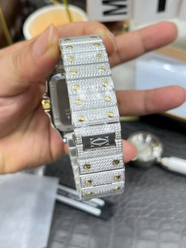 Đồng Hồ Cartier Santos Đính Full Đá Demi Gold Xưởng AMG (1)