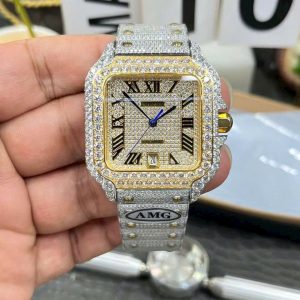 Đồng Hồ Cartier Santos Đính Full Đá Demi Gold Xưởng AMG (1)