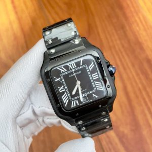 Đồng Hồ Cartier Santos Fake Giá Rẻ Máy Cơ Nhật Màu Đen 40mm (1)