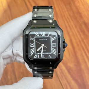 Đồng Hồ Cartier Santos Fake Giá Rẻ Máy Cơ Nhật Màu Đen 40mm (1)