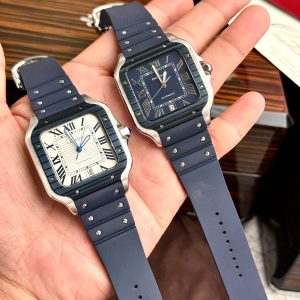 Đồng Hồ Cartier Santos Rep 11 Nam Dây Cao Su Máy Thụy Sỹ
