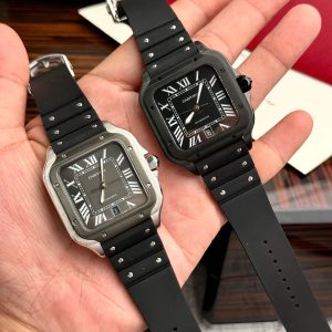 Đồng Hồ Cartier Santos Rep 11 Nam Dây Cao Su Máy Thụy Sỹ