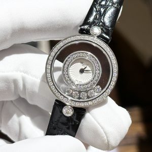 Đồng Hồ Chopard Đính Moissanite Mặt Đá Xoay Dây Da Đen Nữ 34mm (1)