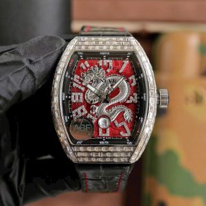 Đồng Hồ Franck Muller V45 Dragon Mặt Đỏ Đính Đá Baguette Xưởng ABF 45mm (1)