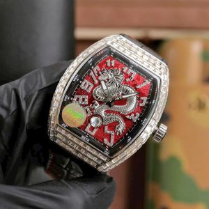 Đồng Hồ Franck Muller V45 Dragon Mặt Đỏ Đính Đá Baguette Xưởng ABF 45mm (1)