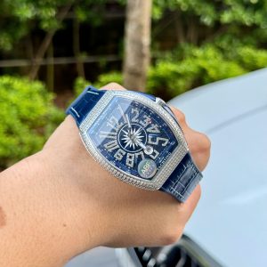 Đồng Hồ Franck Muller V45 Replica Cao Cấp Đính Đá Màu Xanh