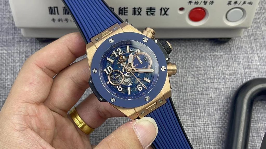 Đồng Hồ Hublot Big Bang Unico King Gold Viền Gốm Xanh BBF 42mm (6)