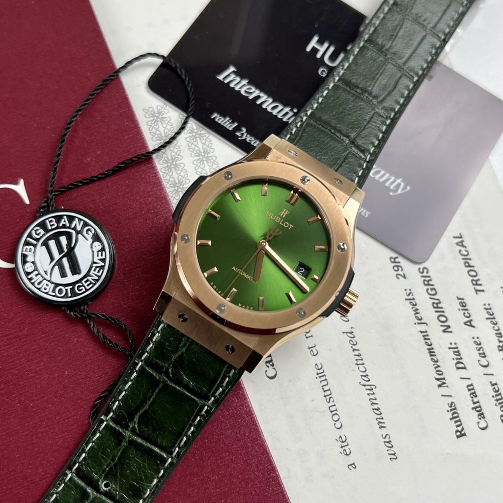 Đồng Hồ Hublot Nam Rep 11 Classic Fusion King Gold Màu Xanh Lá JJF 42mm (1)