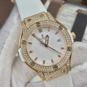 Đồng Hồ Hublot Nữ Đính Đá Dây Cao Su Màu Trắng Máy Pin Nhật 34mm (10)