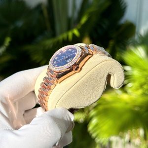 Đồng Hồ Nữ Rolex Phủ Vàng Hồng Đính Moissanite Mặt Socola 31mm (3)