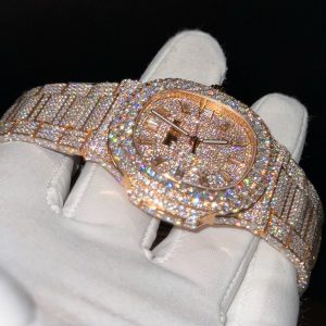 Đồng Hồ Patek Philippe Chế Tác Phủ Vàng Đính Moissanite Nautilus 5719 40mm (8)