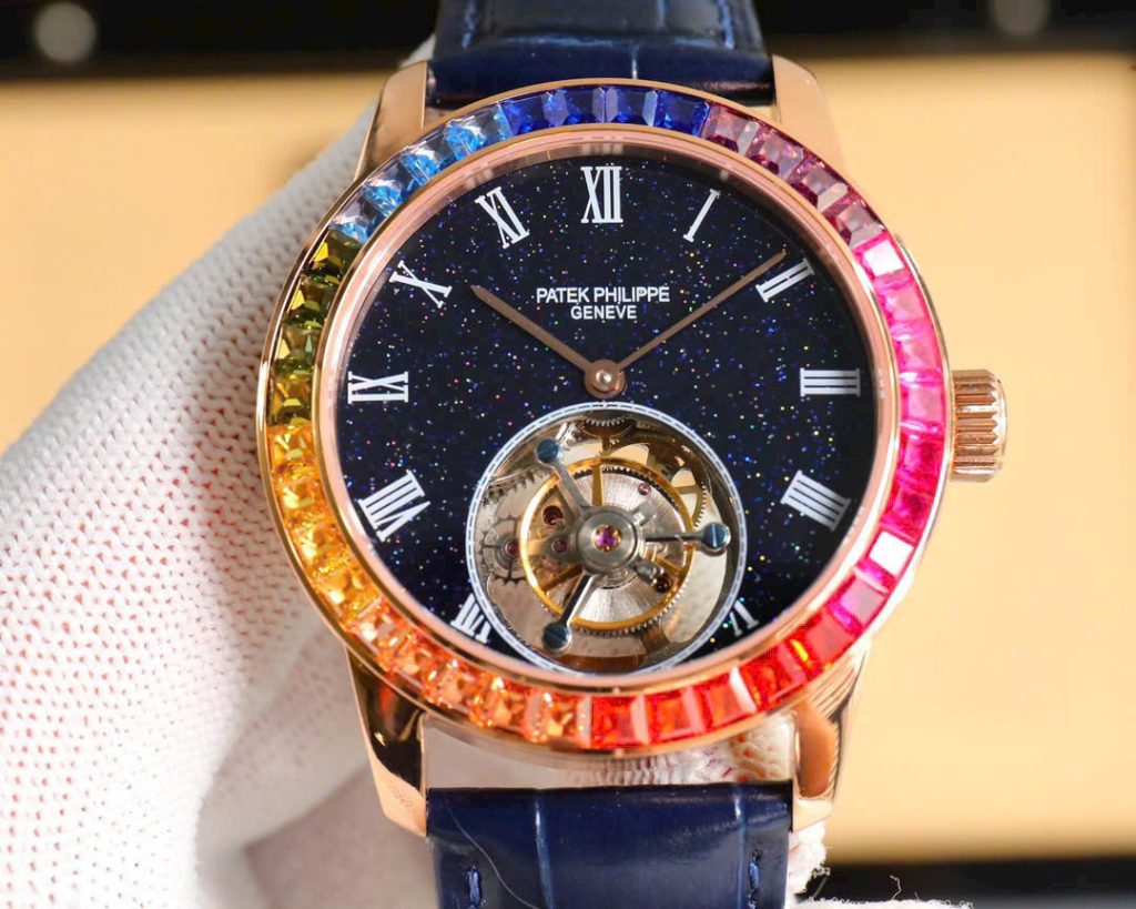 Đồng Hồ Patek Philippe Chế Tác Tourbillon Đá Cầu Vồng Rep 11 40mm (1)