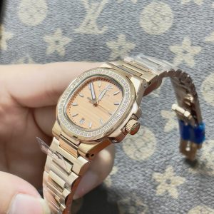 Đồng Hồ Patek Philippe Nữ Đính Đá Mặt Cam Fake Máy Nhật 33mm (1)