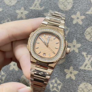 Đồng Hồ Patek Philippe Nữ Đính Đá Mặt Cam Fake Máy Nhật 33mm (1)