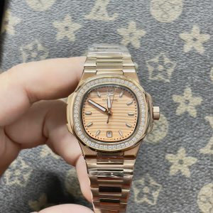 Đồng Hồ Patek Philippe Nữ Đính Đá Mặt Cam Fake Máy Nhật 33mm (1)