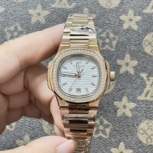 Đồng Hồ Patek Philippe Nữ Đính Đá Mặt Trắng Fake Máy Nhật 33mm (1)