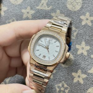 Đồng Hồ Patek Philippe Nữ Đính Đá Mặt Trắng Fake Máy Nhật 33mm (1)